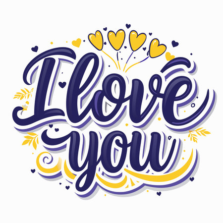 I love you&quot; text art with hearts and flourishes, with a white background. Vector graphic designのイラスト素材