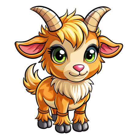 Cartoon goat with big eyes, cute illustration of a pet mammalのイラスト素材