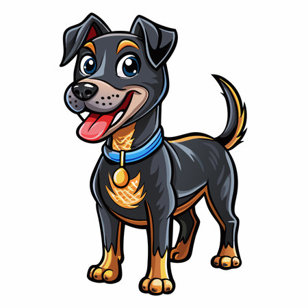 Cartoon dog stands, collar on, tongue out, cheerful expression, happy puppy illustrationのイラスト素材