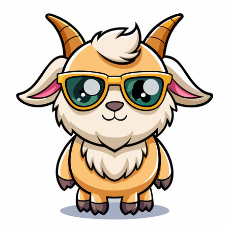 Cute cartoon goat wearing yellow glasses, isolated on whiteのイラスト素材