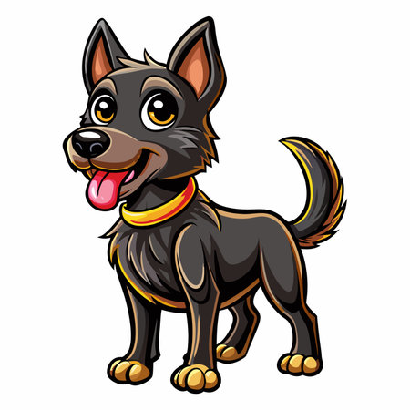 Cartoon dog stands with collar. Tongue out. Cute!のイラスト素材