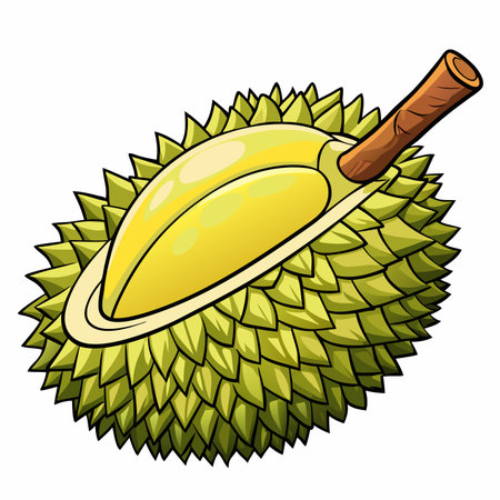 Spiky fruit with a yellow interior and brown stem. Cartoon style with outlineのイラスト素材
