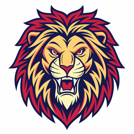 Cartoon lion head. Colorful and fierce expressionのイラスト素材