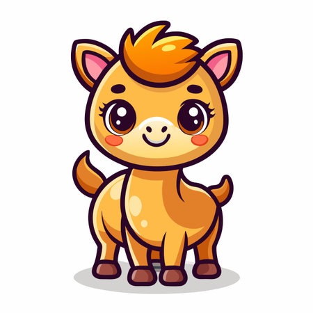 Cute tan pony illustration with big eyes and a cheerful smile, isolatedのイラスト素材