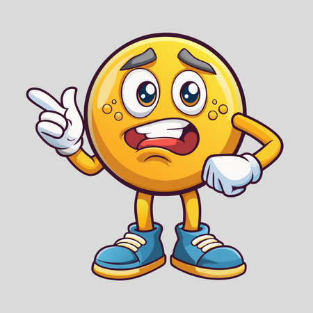 Cartoon emoji with a worried face, gesturing with handのイラスト素材