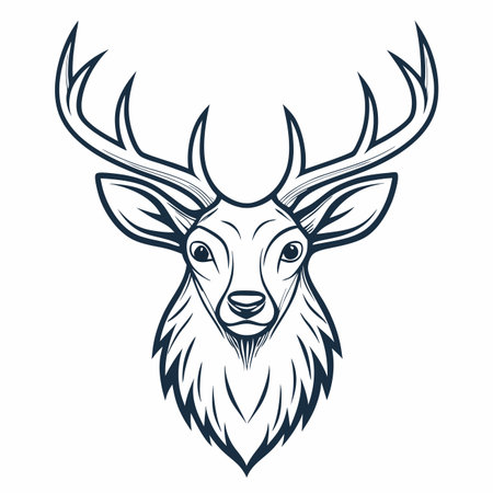Majestic deer head illustration with detailed antlers and symmetrical featuresのイラスト素材