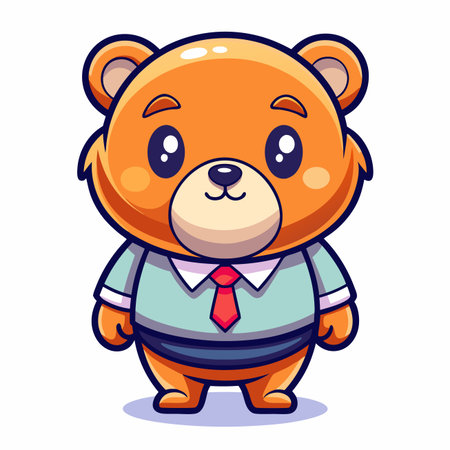 Animated bear dressed in a business shirt and tie stands facing forward smilingのイラスト素材