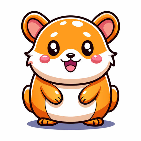 Cartoon hamster with orange and white fur, big eyes, and pink cheeks stands happilyのイラスト素材