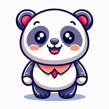Cartoon panda illustration with a tie, glossy and cute. Simplified, playful character designのイラスト素材