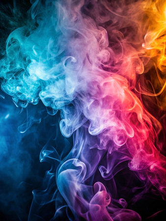 Abstract colorful smoke swirls on black background. (16)の素材