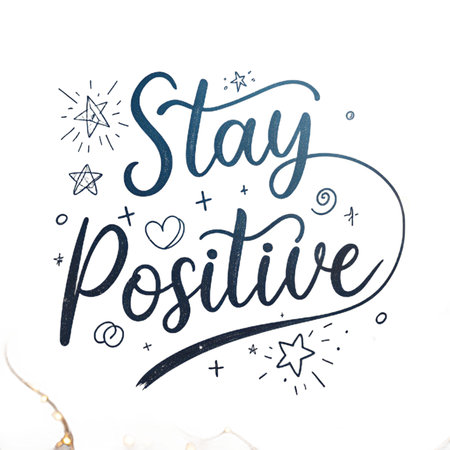 Stay Positive&quot; message with stars and hearts on whiteの素材
