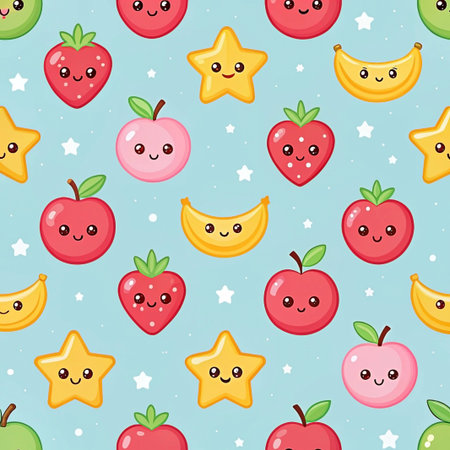 Cute cartoon fruit and star seamless pattern. (1)の素材