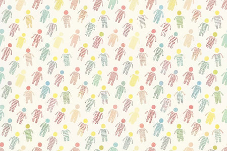 Pastel-colored repeating pattern of small stylized human figures.の素材