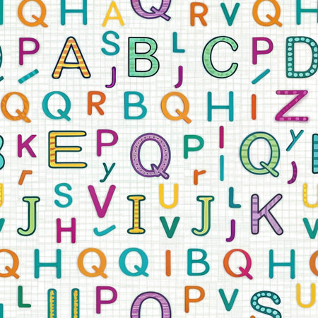 Colorful alphabet letters seamless pattern on notebook background.の素材