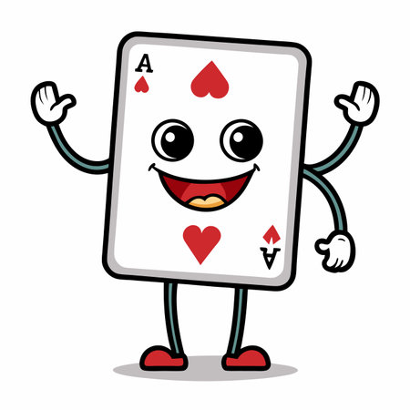 Cartoon Ace Card has face, arms, &amp; legs, smiling wide with heartsのイラスト素材