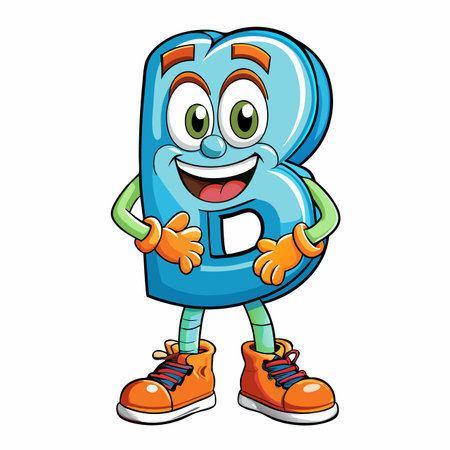 Animated blue "B" character with a cheerful expression and vibrant orange accentsのイラスト素材