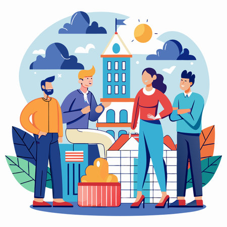 Diverse group of people in an urban, stylized environmentのイラスト素材