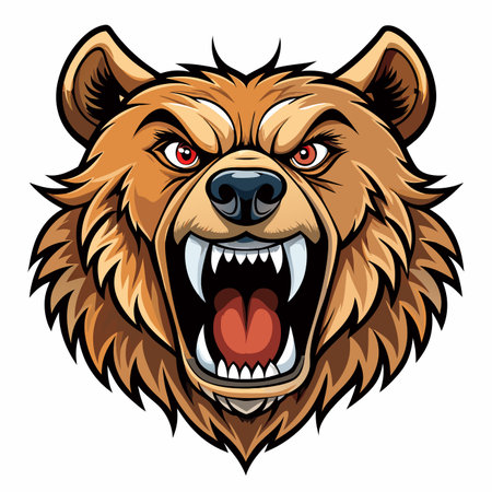 Cartoon bear with an open mouth. Showing teeth. Furious expressionのイラスト素材