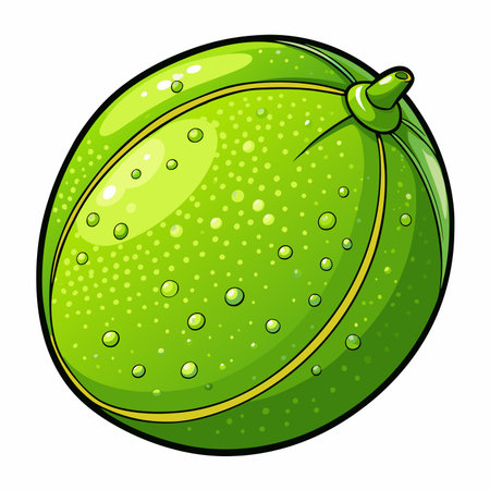 Cartoon illustration of a bright green citrus fruit with water dropletsのイラスト素材