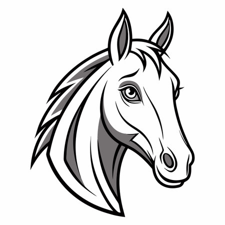Elegant horse head illustration; grayscale with defined features, white backgroundのイラスト素材