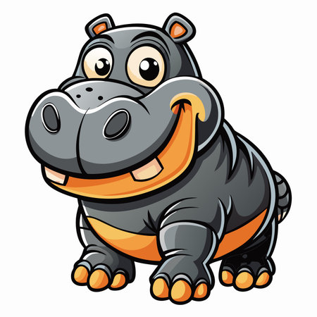 Cartoon hippo with a big smile, ready to playのイラスト素材