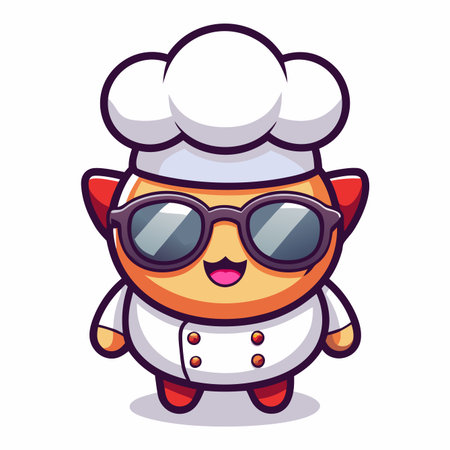 Cute chef cartoon character wearing sunglasses and a chef hat, standingのイラスト素材