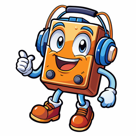 Cartoon character with headphones giving a thumbs up gesture and joyful smileのイラスト素材