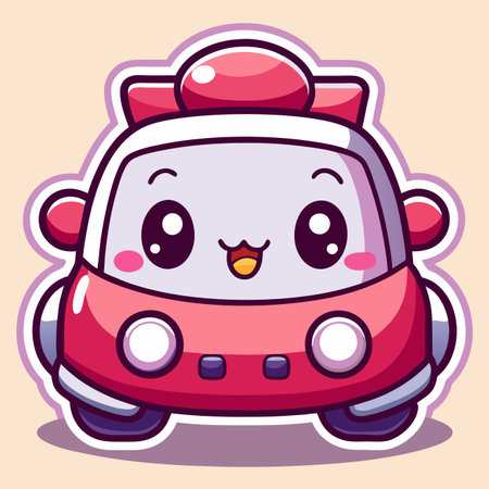 Cute car illustration. Cartoonish vehicle with smiling face and big eyesのイラスト素材