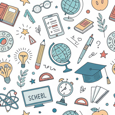 School supplies seamless pattern, various stationery,  back to school theme, use for backgroundの素材