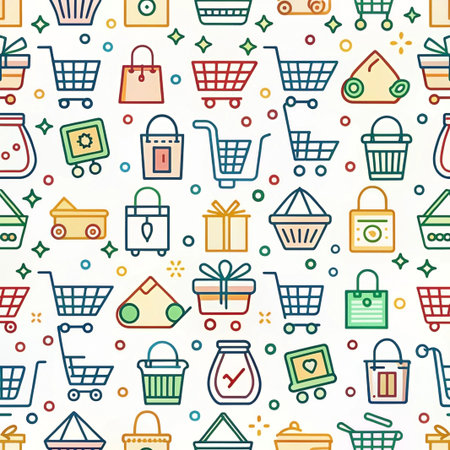 Shopping pattern, carts, bags, gifts, seamless. Possible use Background, textileの素材