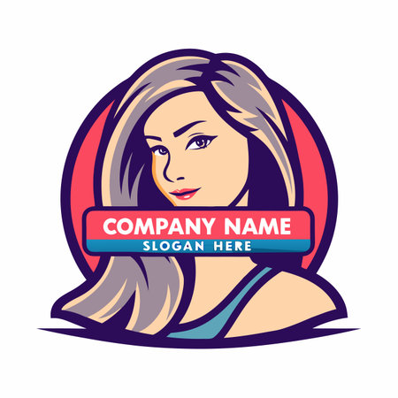 Woman portrait with frame. Chic. Cool vector graphic with round badge aestheticのイラスト素材