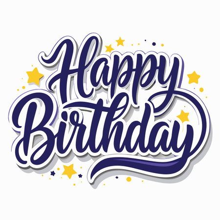 Birthday wishes in a stylized font with star details, festiveのイラスト素材
