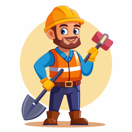 Cartoon builder with tools wearing a helmetのイラスト素材