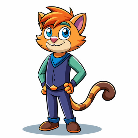 Cartoon cat character with orange fur, blue eyes, dressed in a suitのイラスト素材