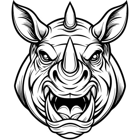 Rhino head illustration. Aggressive expression, detailed linesのイラスト素材