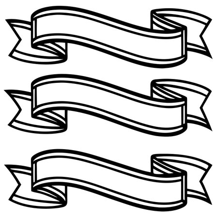 Three outlined banners. Curvy, double-bordered, blank space. Vectorのイラスト素材