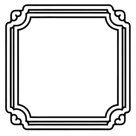 Ornate square frame with curved corners and double-line border on a white background. Simple black outline designのイラスト素材