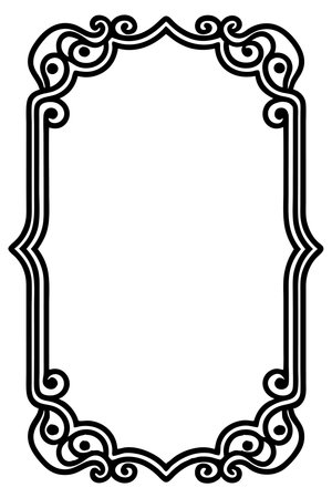 Ornate black outline frame with decorative curls and curves on a white background. Vertical formatのイラスト素材