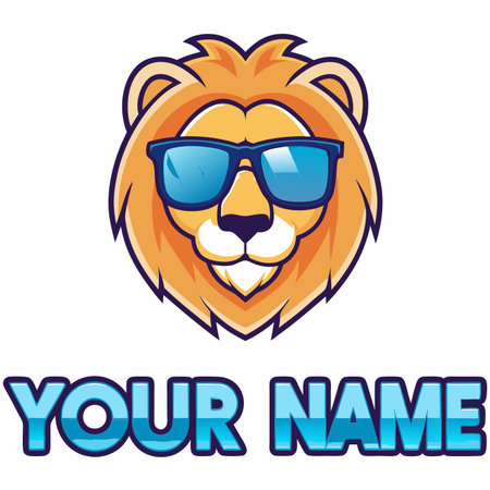 Cartoon lion face wearing sunglasses. Text belowのイラスト素材