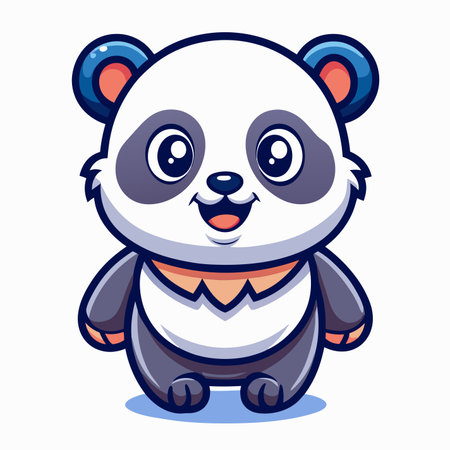 Cute cartoon panda bear with big eyes, smiling, isolated on white background, charmingのイラスト素材
