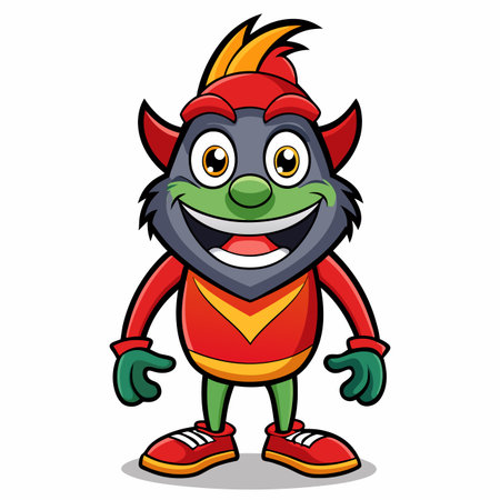 Cartoonish, friendly character with green skin, red attire, and a cheerful smileのイラスト素材