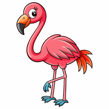 Cartoon flamingo with pink feathers, blue feet, orange beakのイラスト素材