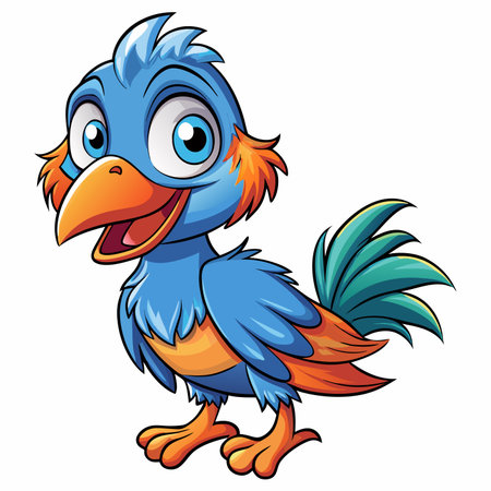 Cartoon of a small bird with vibrant blue and orange feathersのイラスト素材