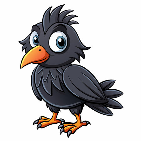 Cartoon bird illustration with black feathers and bright orange beak, feetのイラスト素材