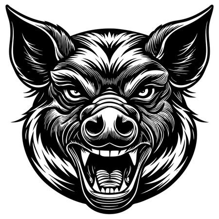 Angered boar head illustration. Sharp teeth. Fierce lookのイラスト素材