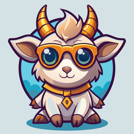 Cartoon goat with glasses, against blue backdropのイラスト素材