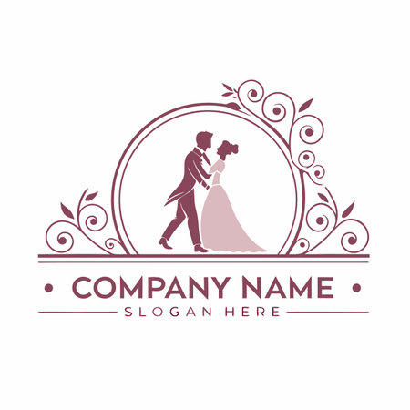 Newlyweds framed by ornate flourish elements. Love, commitment, and elegant designのイラスト素材