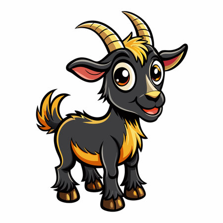 Cartoon goat Cute, black, yellow, hornsのイラスト素材