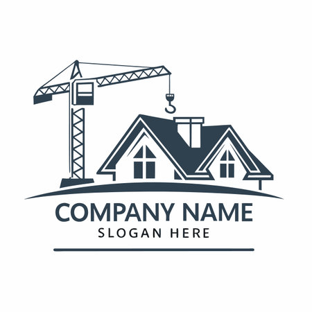 Crane constructing a home on a gentle hill. Simplistic designのイラスト素材