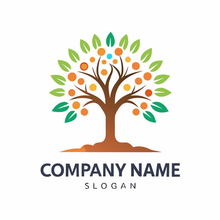 Orange fruit tree with green leaves, against white. Branches, roots, soilのイラスト素材